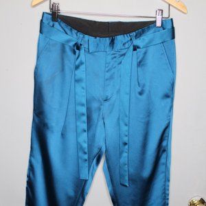 Slim Crop Pants in Turquoise High Shine w|Tie Belt